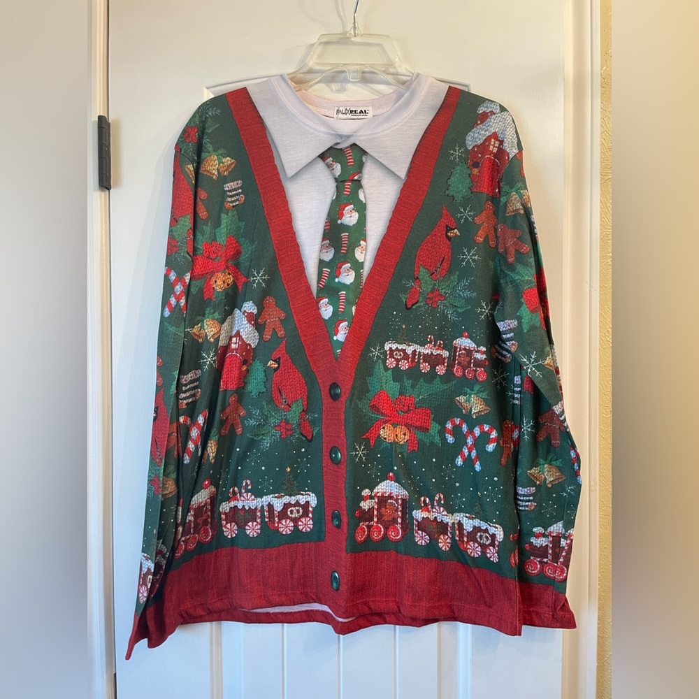 Christmas-themed faux sweater top, size M